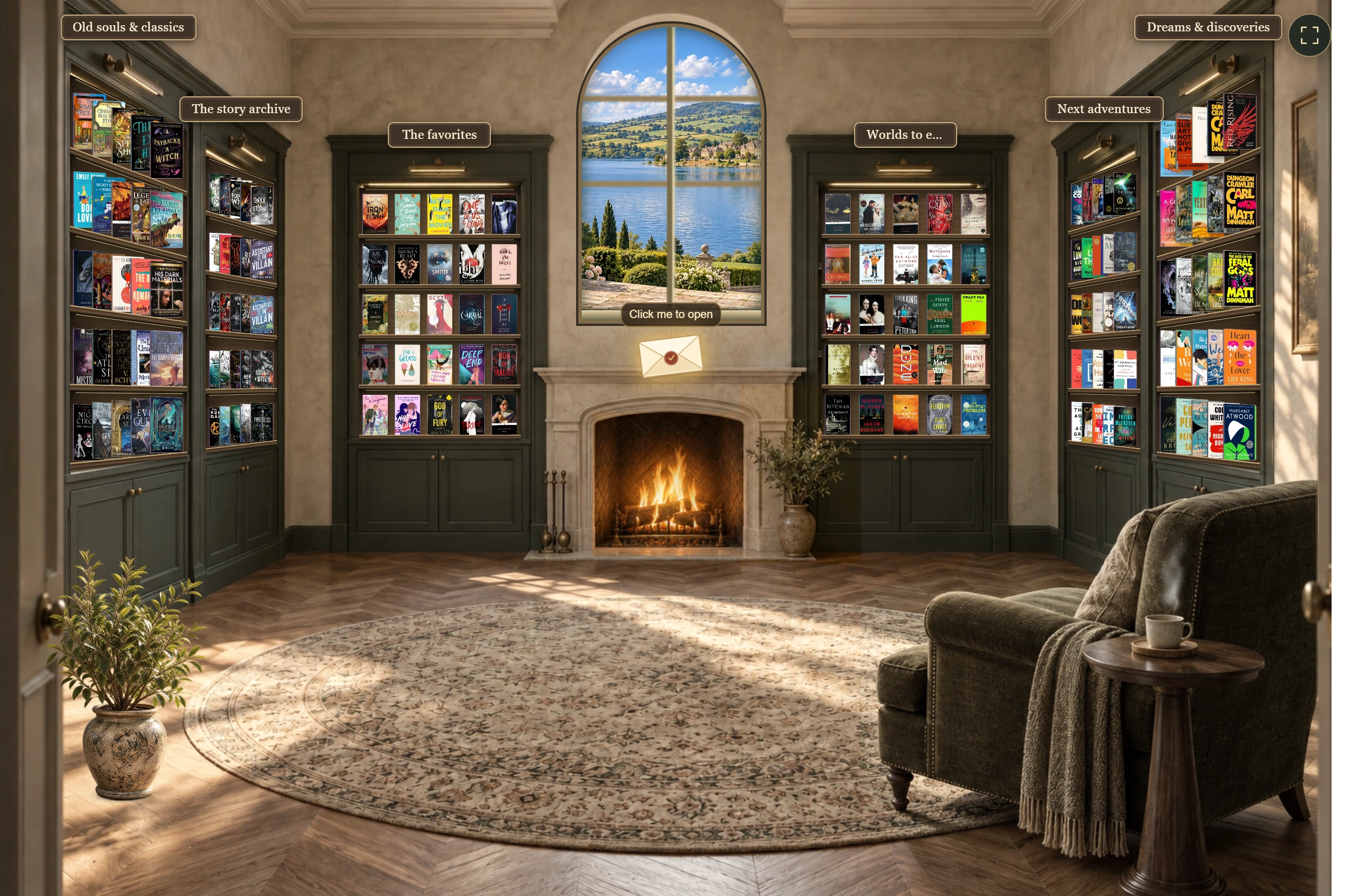 The medium NovaNook library with bookcases and a window