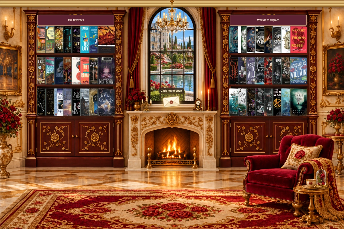 Full enchanted library theme with real book covers