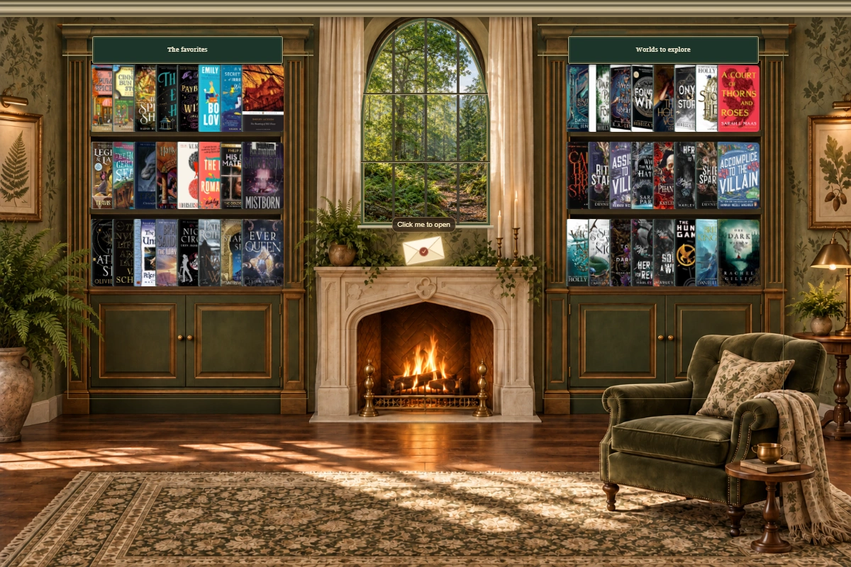 Full woodland retreat library theme with real book covers